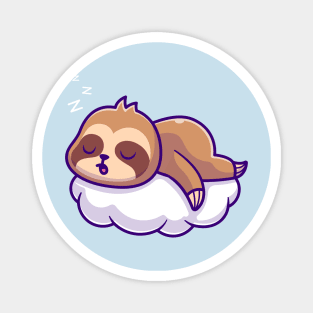 Cute Sloth Sleeping On Cloud Cartoon Magnet